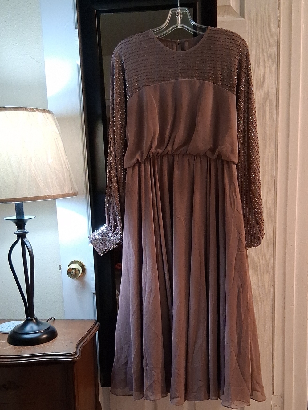 ASOS Dusty Mauve Long-Sleeve Beaded Bodice Midi Dress
